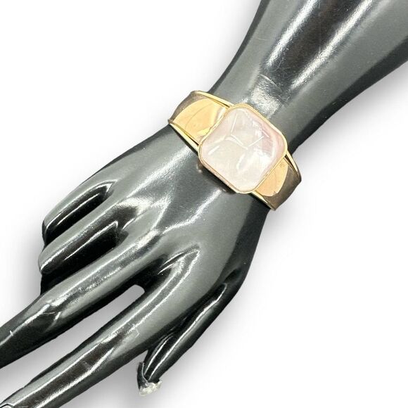 Pink Quartz Cuff Bronze Italy Bracelet Signed - Picture 2 of 8